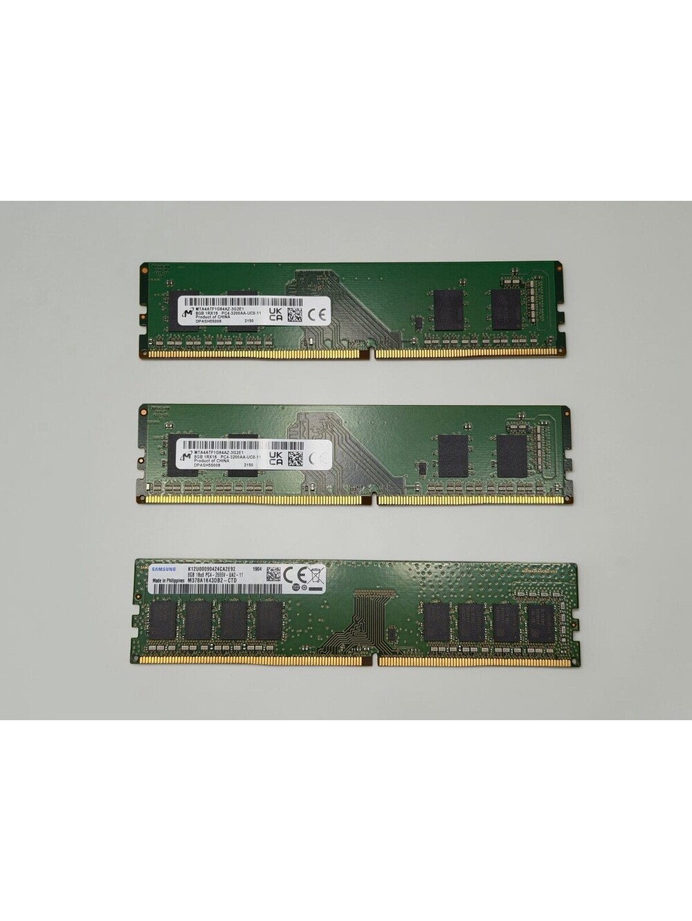 Lot of 3 Mixed Brands 8GB 1Rx16 PC4-3200AA / 8 Gb 1Rx8 PC4-2666V  Desktop RAM